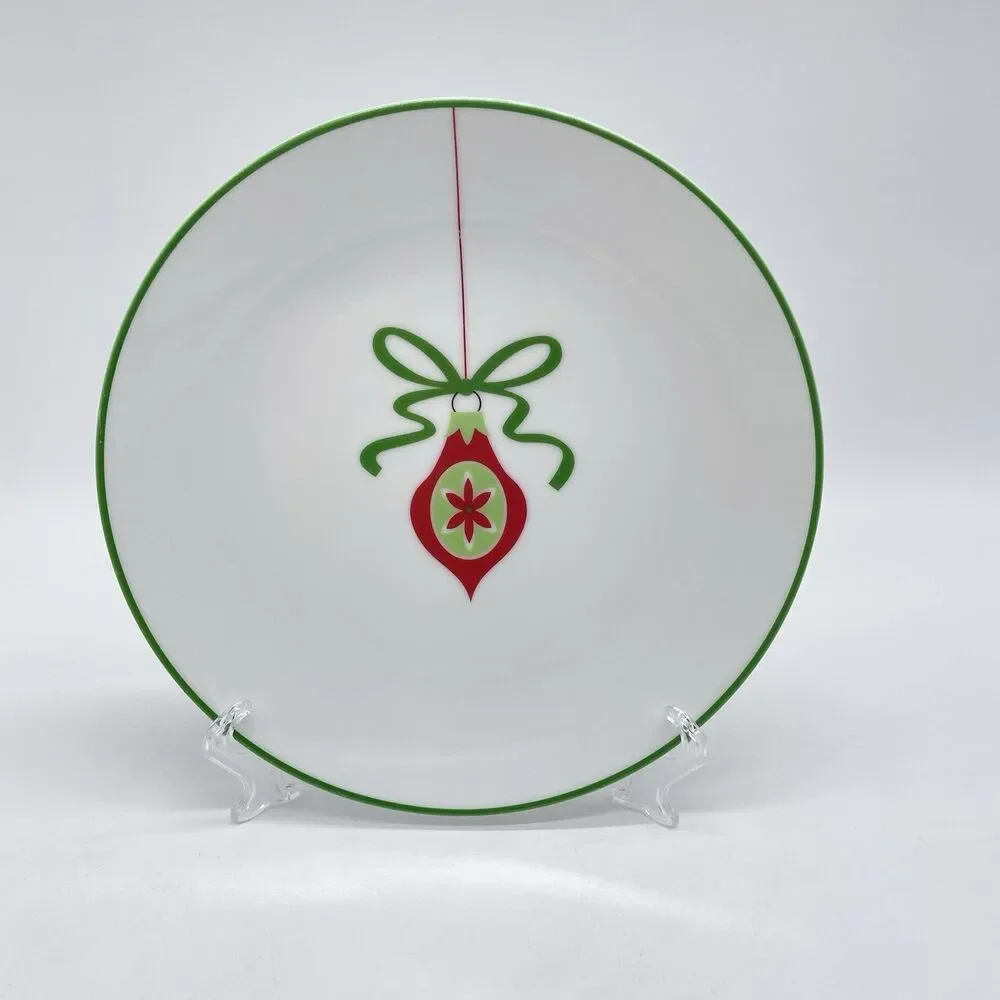Crate & Barrel Christmas Ornament 8” Salad Dessert Plates Set of 4 Holiday